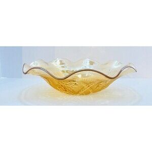 Vintage Marigold Carnival Glass Iris Flared Edge Large Bowl 11in Orange Jeanette